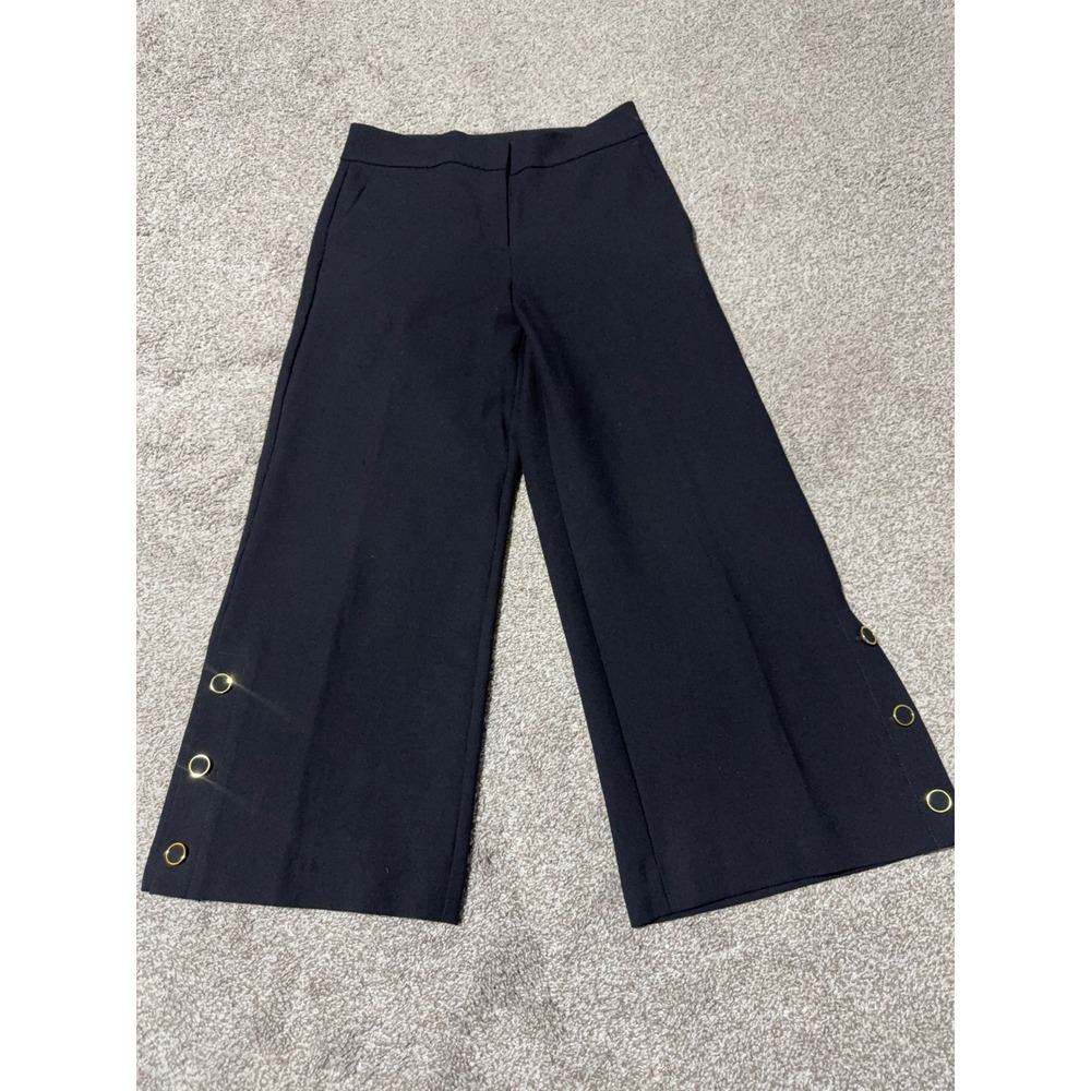 Ann Taylor Factory Black Wide Leg Crop Pants Gold Grommet Detail Size 4